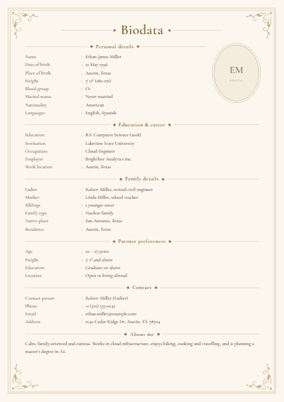 Ivory Frame biodata design