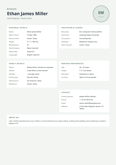 Sage Cards biodata design