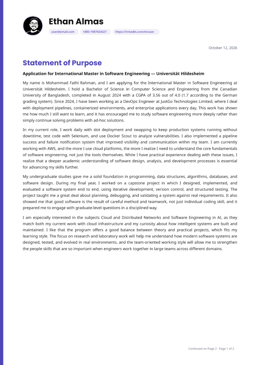Statement of purpose example