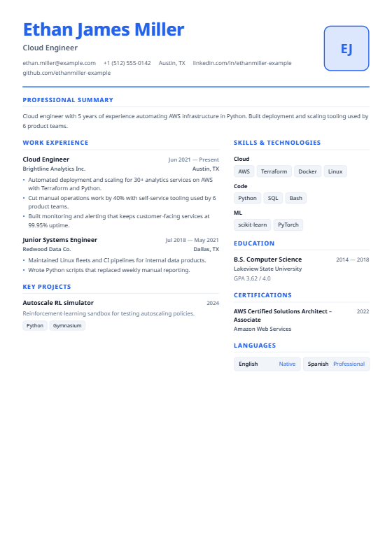 Modern Blue resume template example