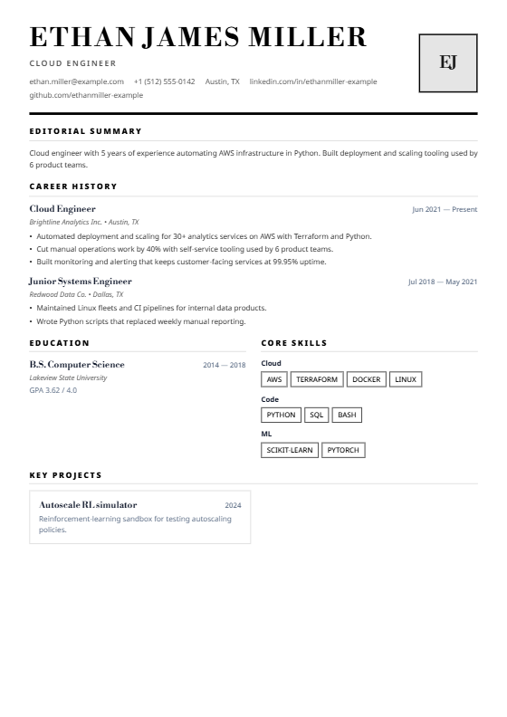 Monochrome Editorial resume template