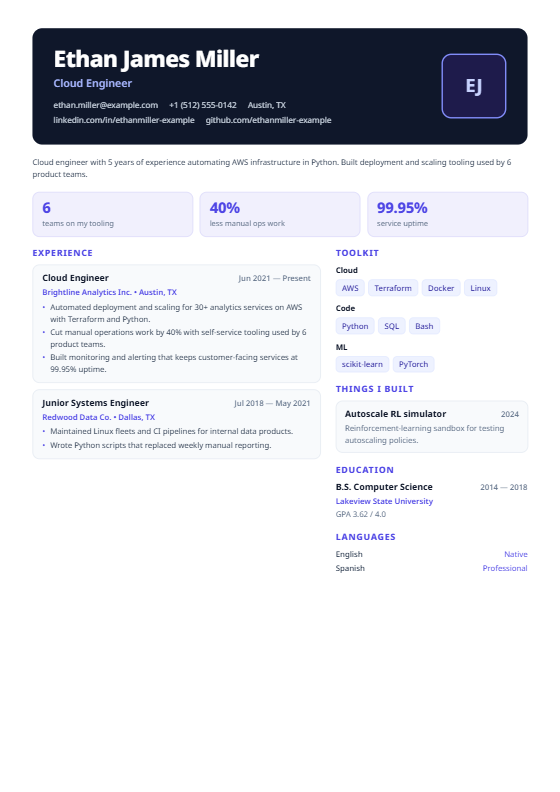 Startup Innovator resume template