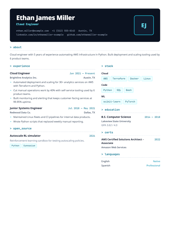 Tech & Developer resume template