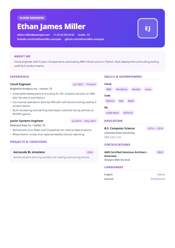 Vibrant Violet resume template